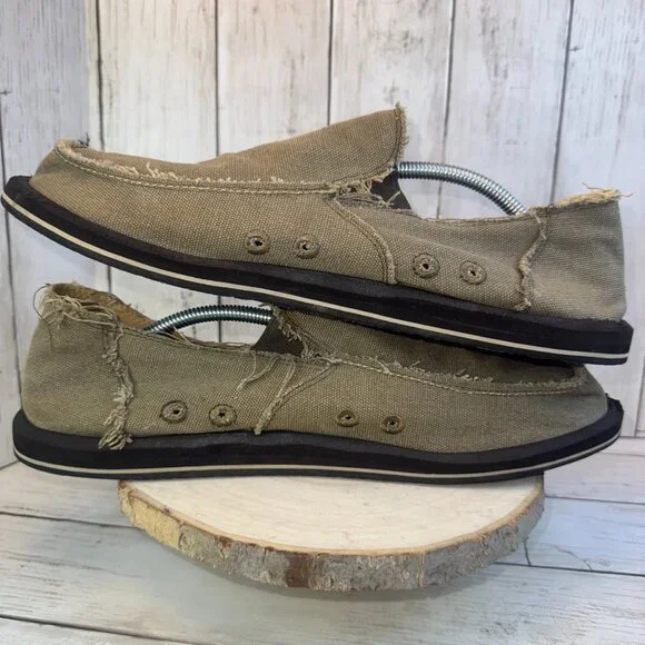 Sanuk Mens 14 Vagabond Sidewalk Surfer Brown Canvas Lightweight Loafer Shoes - Picture 7 of 9